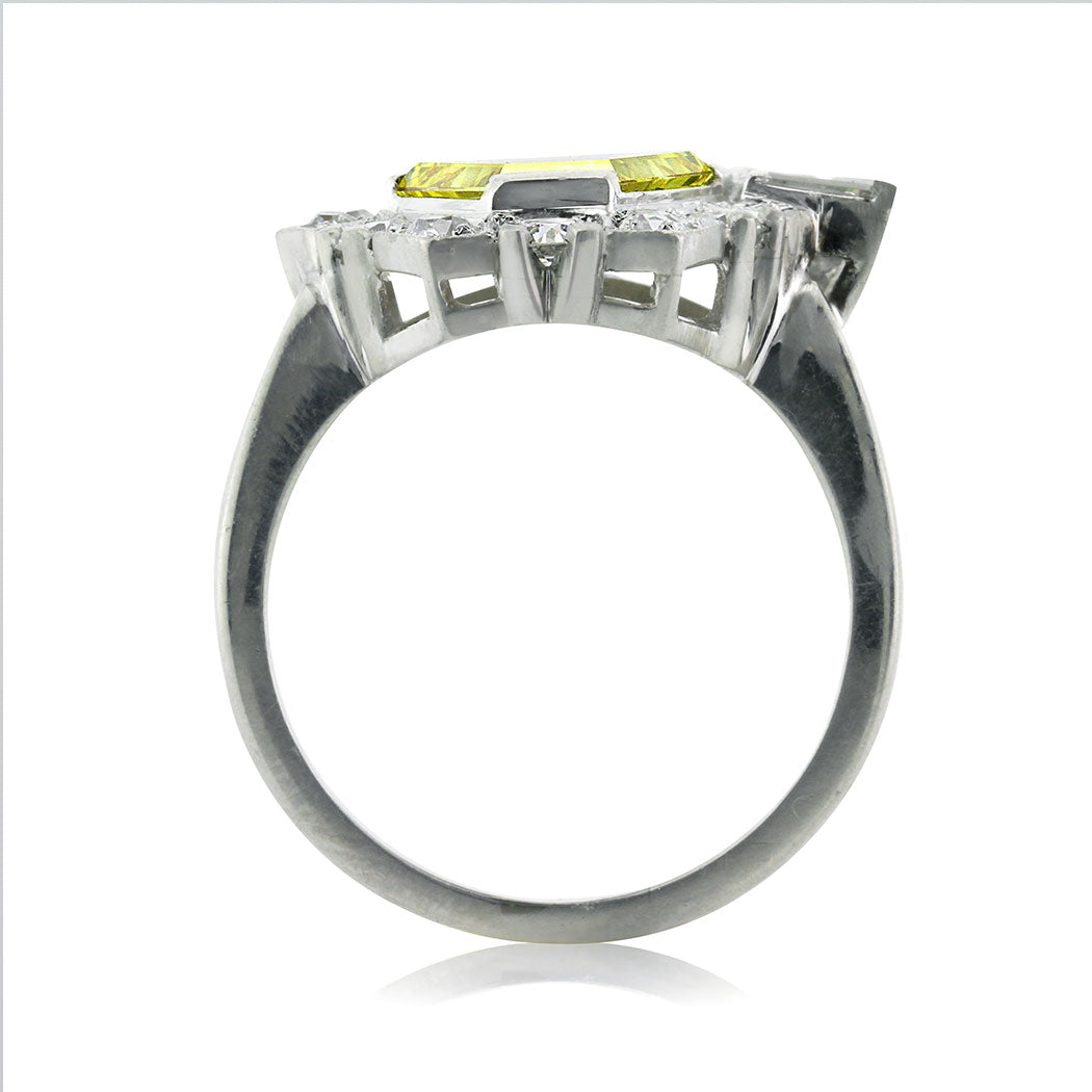 2.69ct Fancy Vivid Yellow Trapezoid Cut Diamond Engagement Ring