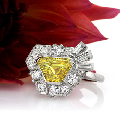 2.69ct Fancy Vivid Yellow Trapezoid Cut Diamond Engagement Ring