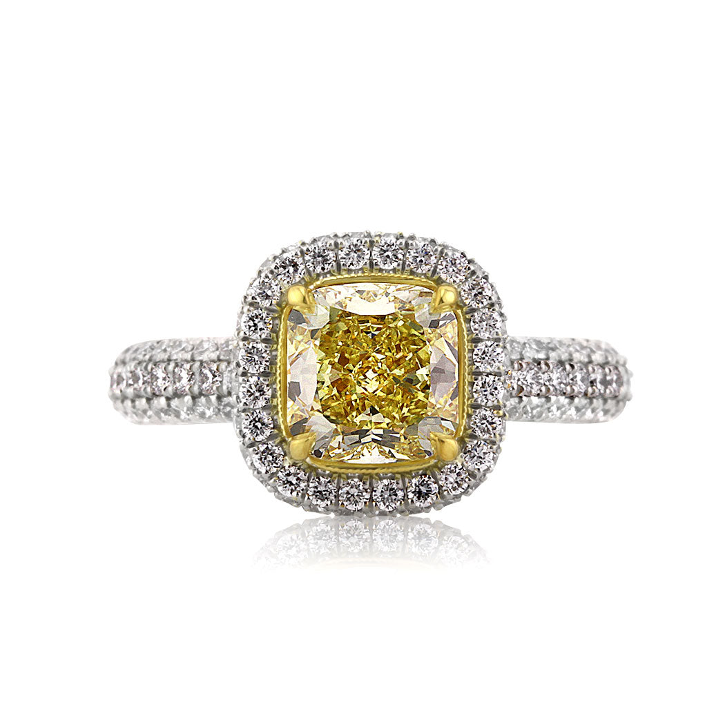 2.76ct Fancy Intense Yellow Cushion Cut Diamond Engagement Ring