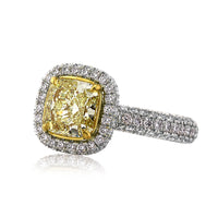 2.76ct Fancy Intense Yellow Cushion Cut Diamond Engagement Ring
