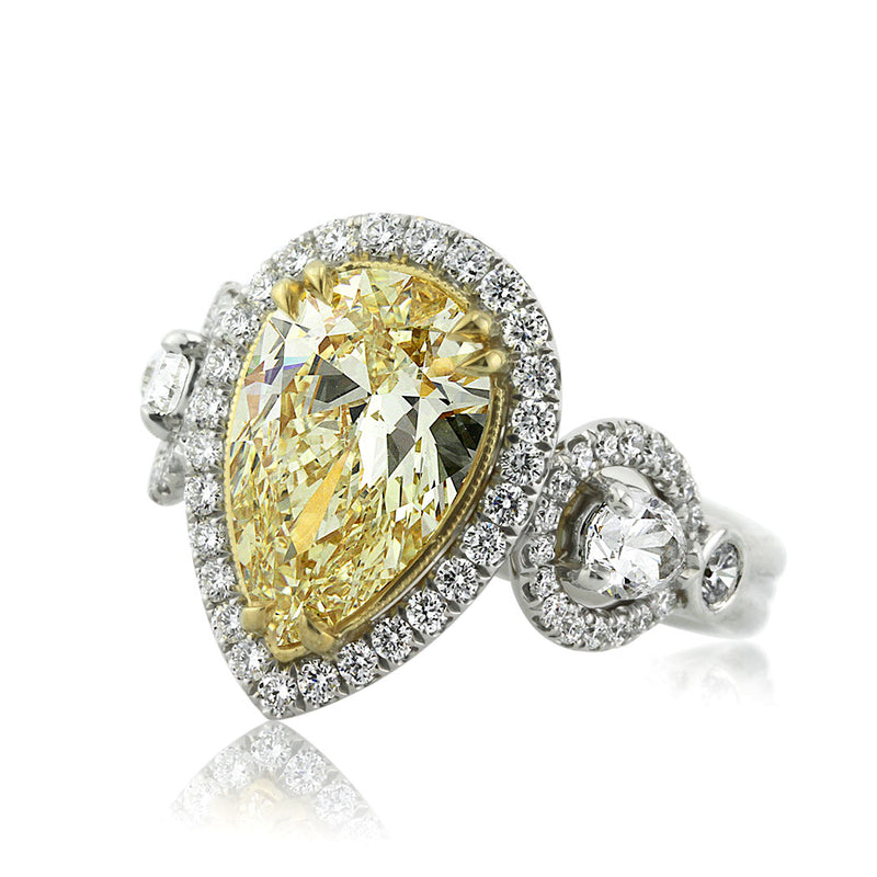 3.73ct Fancy Yellow Pear Shaped Diamond Engagement Ring