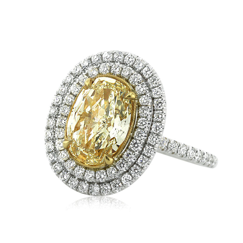 2.90ct Fancy Light Yellow Oval Cut Diamond Engagement Ring