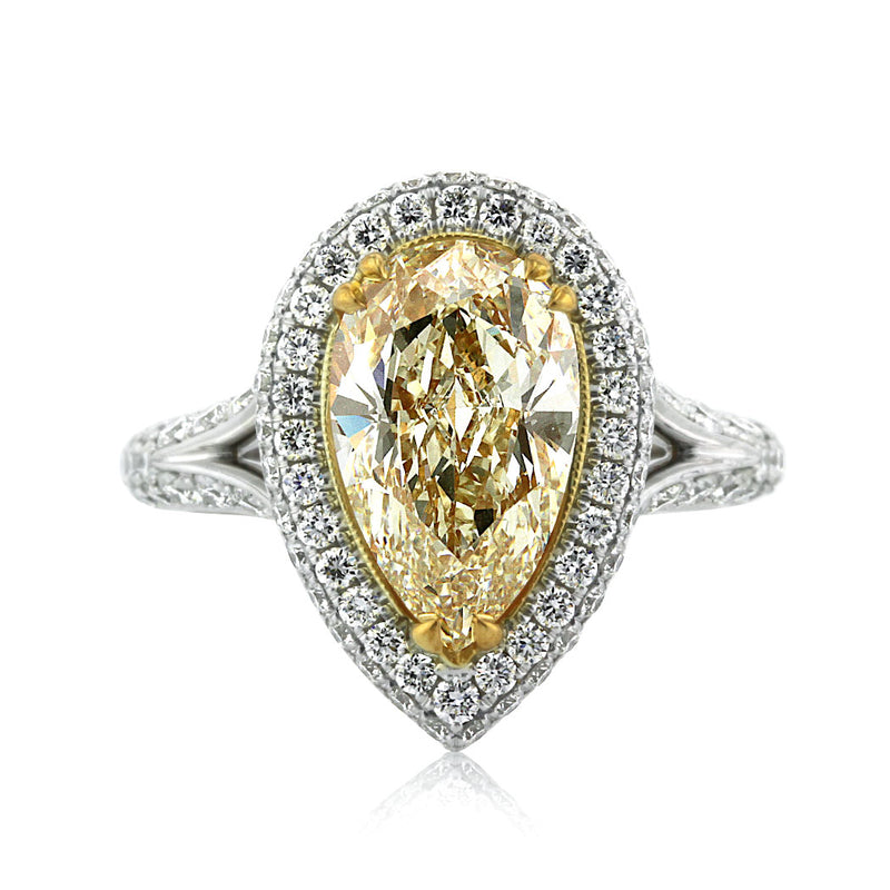 4.62ct Fancy Light Yellow Pear Shaped Diamond Engagement Ring