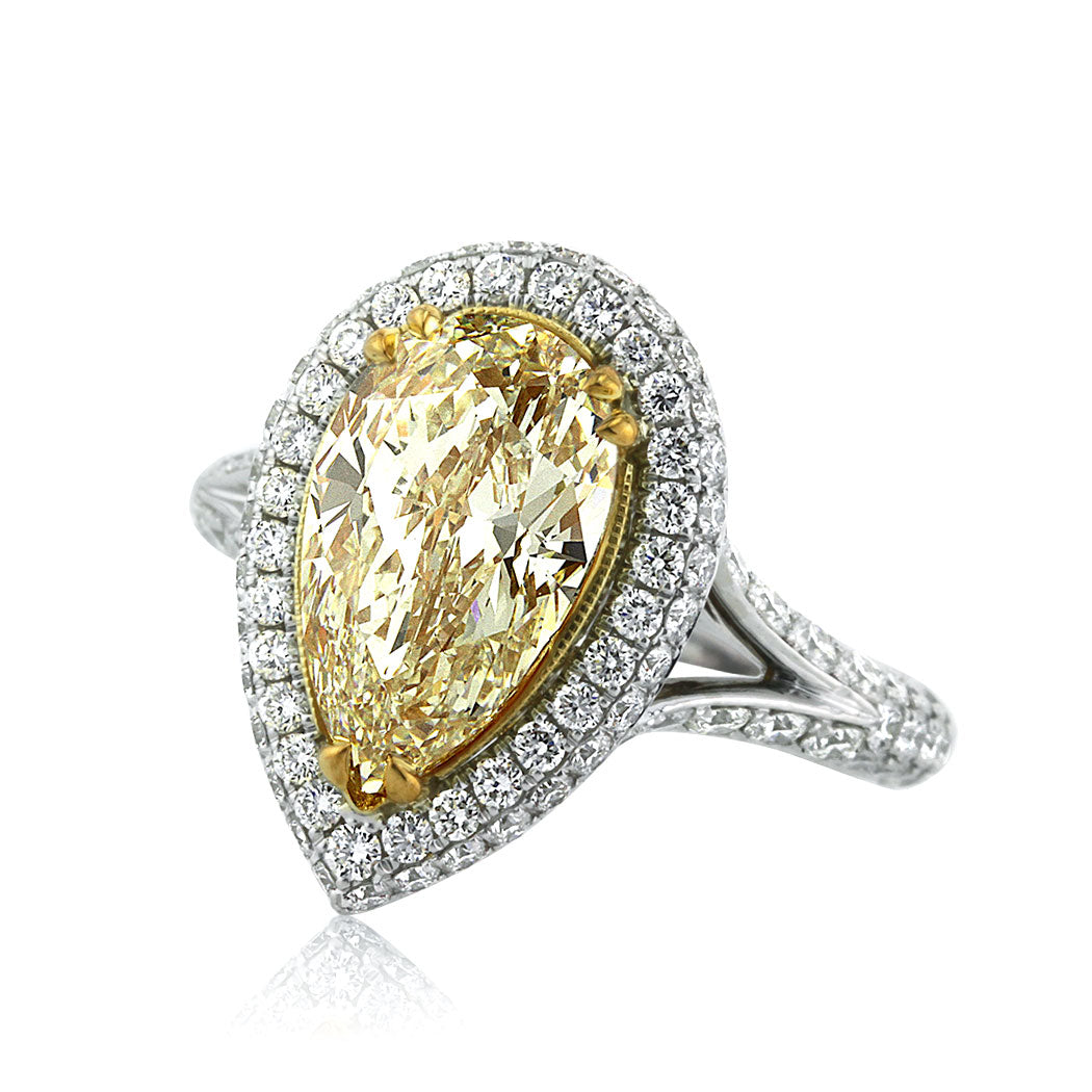 4.62ct Fancy Light Yellow Pear Shaped Diamond Engagement Ring