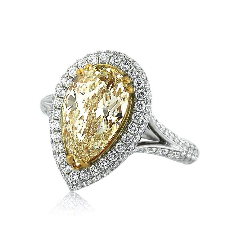 4.62ct Fancy Light Yellow Pear Shaped Diamond Engagement Ring