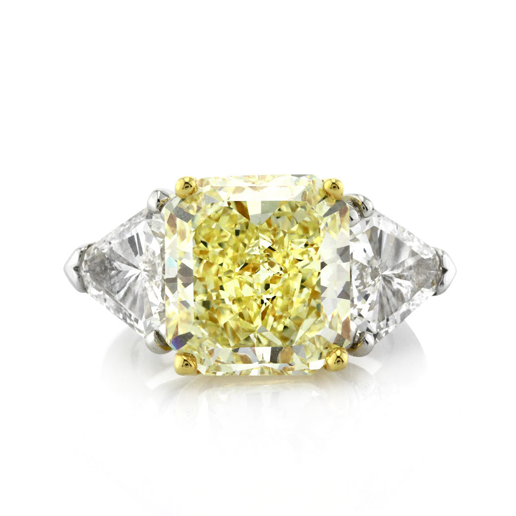 10.04ct Fancy Intense Yellow Radiant Cut Diamond Three-Stone Engagement Ring