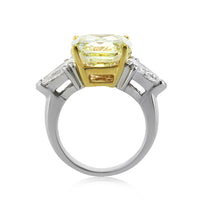 10.04ct Fancy Intense Yellow Radiant Cut Diamond Three-Stone Engagement Ring