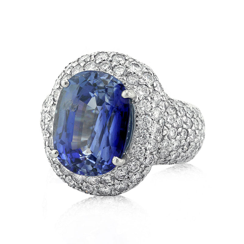 12.94ct Oval Cut Ceylon Sapphire and Diamond Right-Hand Ring