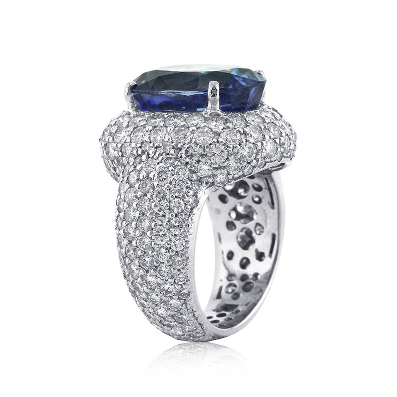 12.94ct Oval Cut Ceylon Sapphire and Diamond Right-Hand Ring