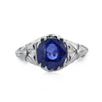 3.90ct Cushion Cut Ceylon Sapphire Engagement Ring with Hand Engraving