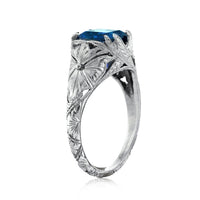 3.90ct Cushion Cut Ceylon Sapphire Engagement Ring with Hand Engraving