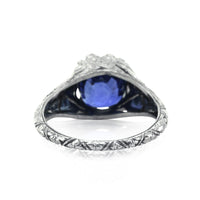 3.90ct Cushion Cut Ceylon Sapphire Engagement Ring with Hand Engraving
