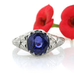 3.90ct Cushion Cut Ceylon Sapphire Engagement Ring with Hand Engraving