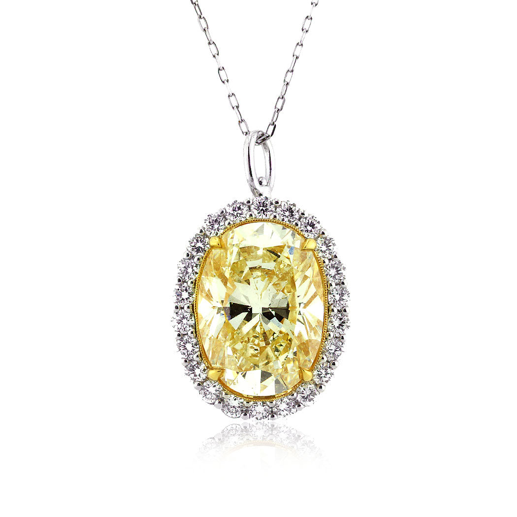 11.62ct Fancy Light Yellow Oval Cut Diamond Engagement Ring and Pendant