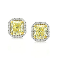 3.86ct Fancy Yellow Radiant Cut Diamond Halo Earrings