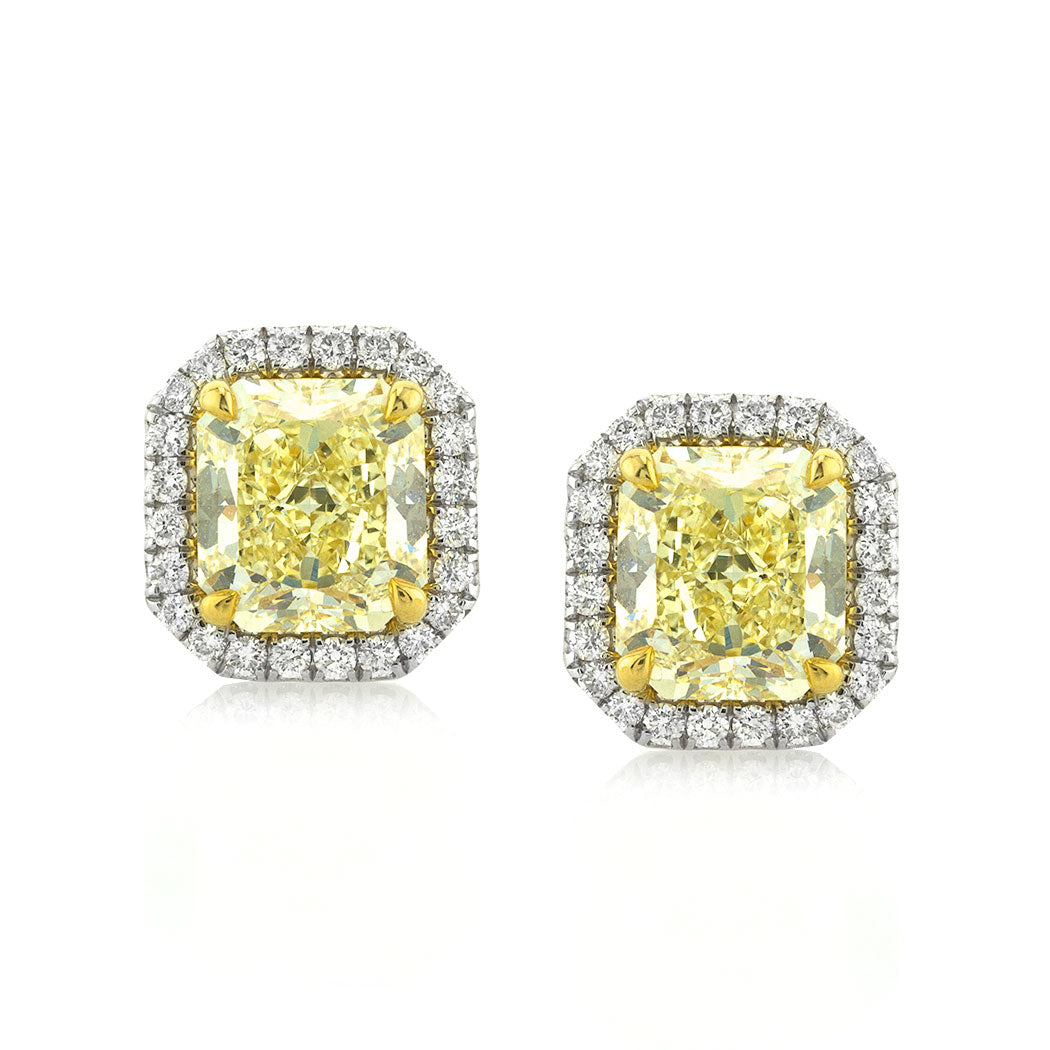 3.86ct Fancy Yellow Radiant Cut Diamond Halo Earrings
