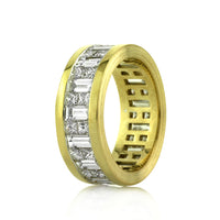 Men's 6.25ct Baguette and Princess Cut Diamond Eternity Band in 18K Yellow Gold
