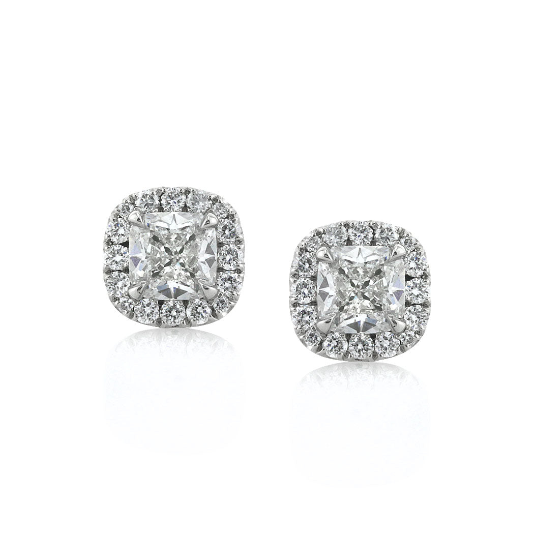 1.26ct Cushion Cut Diamond Halo Earrings