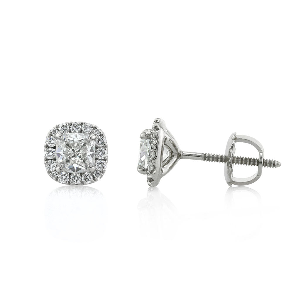 1.26ct Cushion Cut Diamond Halo Earrings