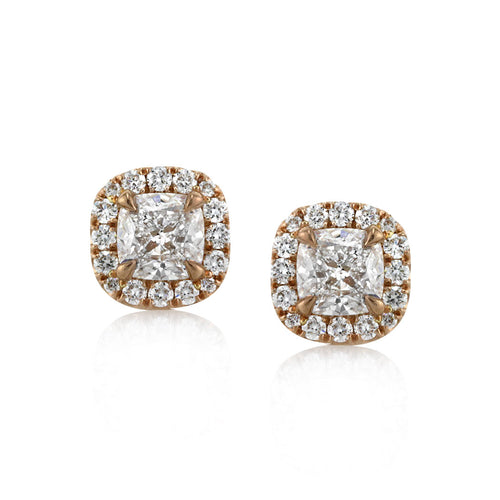 1.25ct Cushion Cut Diamond Stud Earrings in 18k Rose Gold