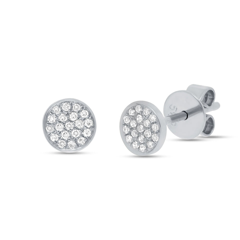 0.07ct Round Cut Diamond Disc Stud Earrings in 14k White Gold