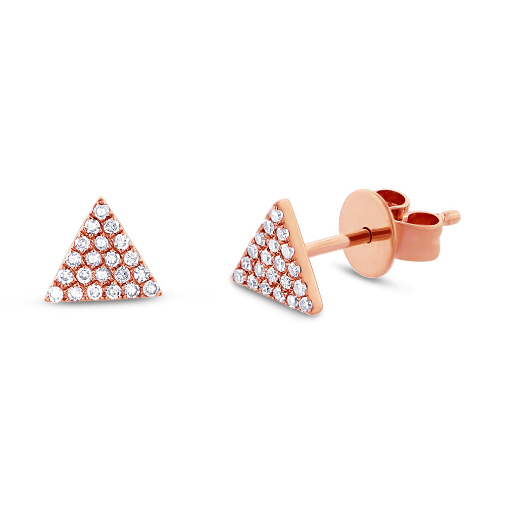 0.12ct Round Cut Diamond Triangle Stud Earrings in 14K Rose Gold