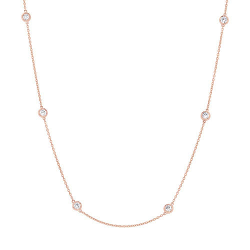 1.02ct Round Brilliant Cut Diamonds by the Yard Necklace in 14k Rose Gold in 18'