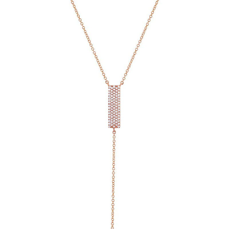 0.19ct Round Cut Diamond Bar Hanging Chain Necklace in 14k Rose Gold