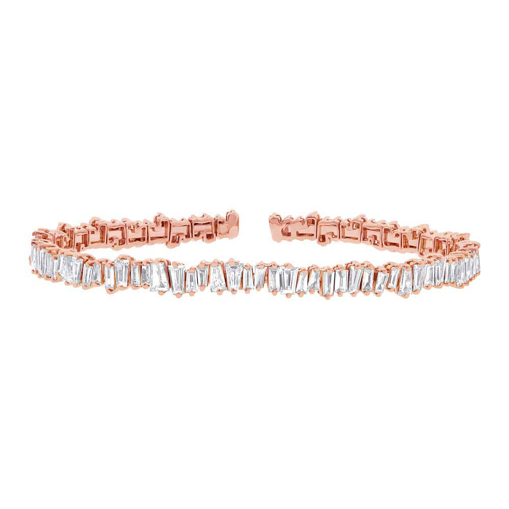 2.78ct Baguette Cut Diamond Flexible Bracelet in 14k Rose Gold