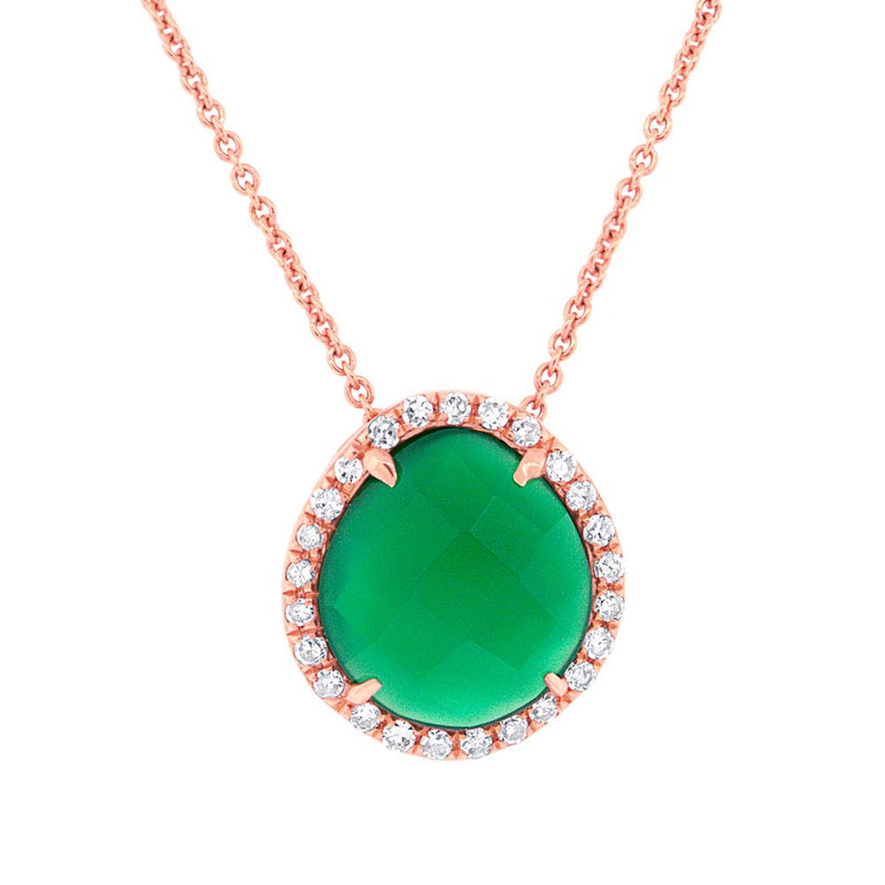 2.08ct Rose Cut Green Agate and Diamond Pendant in 14k Rose Gold