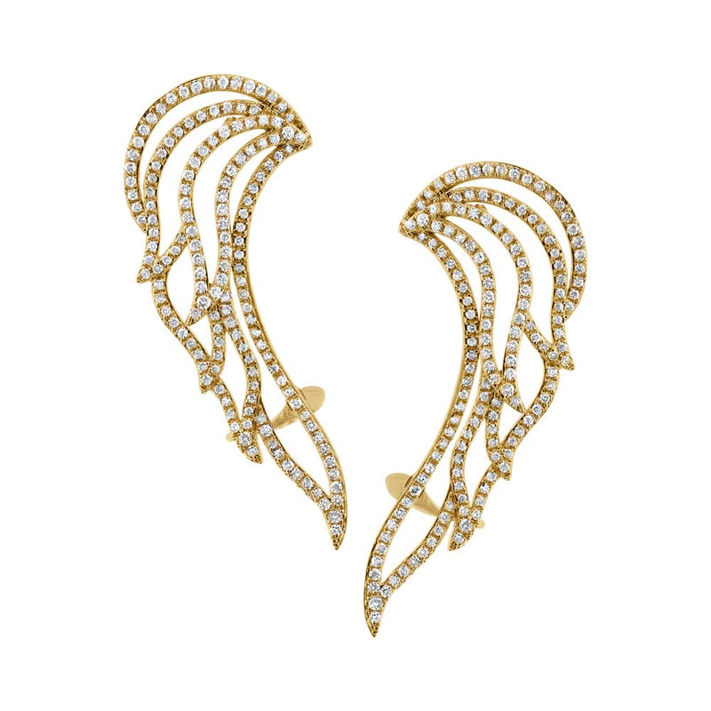 1.61ct Round Cut Diamond Wing Cuff Earrings in 14k Yellow Gold
