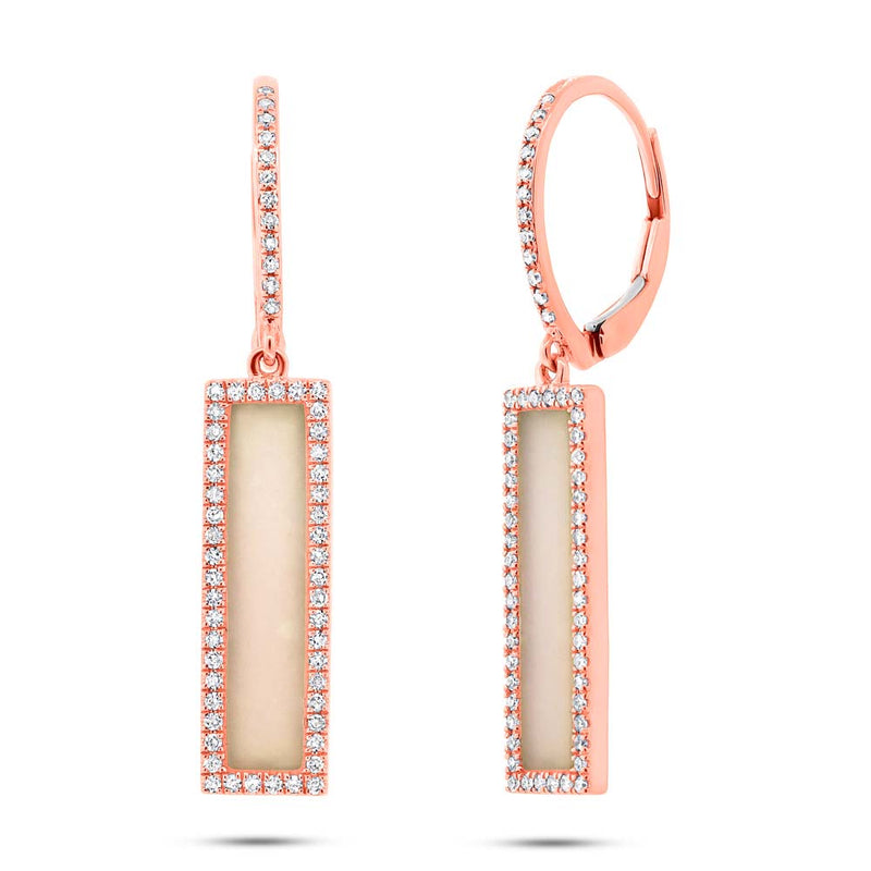 1.98ct Pink Opal and Diamond Bar Dangling Earrings in 14k Rose Gold