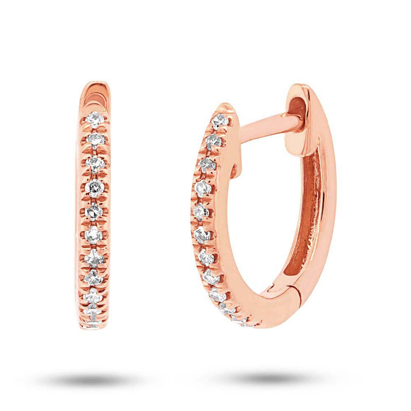 0.07ct Round Cut Diamond Huggie Earrings in 14k Rose Gold