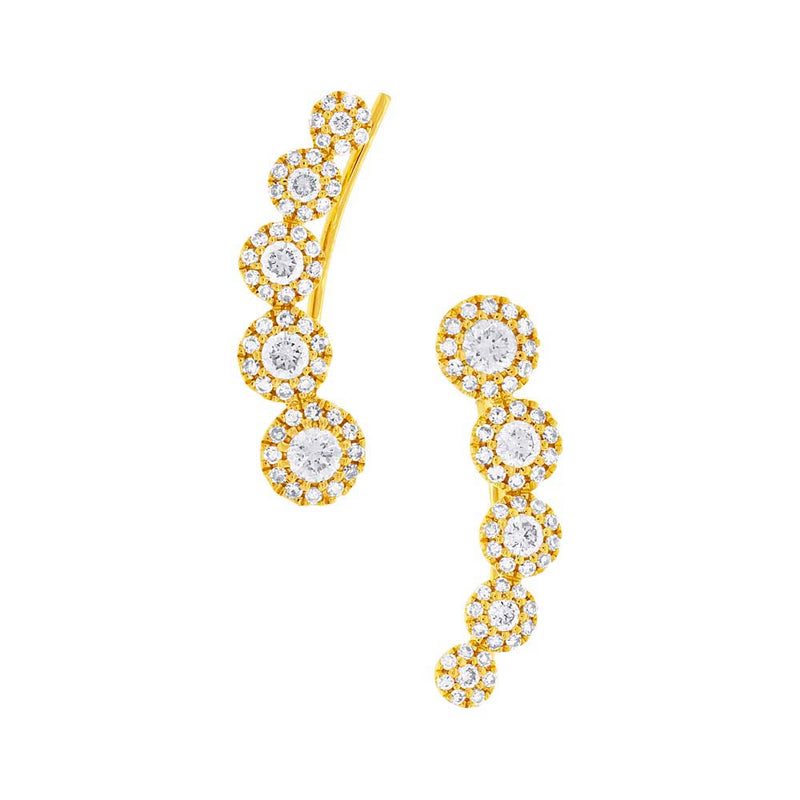 0.66ct Round Brilliant Cut Diamond Crawler Earrings in 14k Yellow Gold