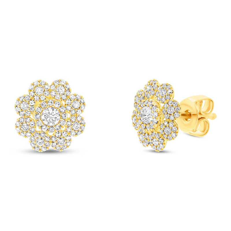 0.65ct Round Cut Diamond Flower Cluster Earrings in 14k Yellow Gold
