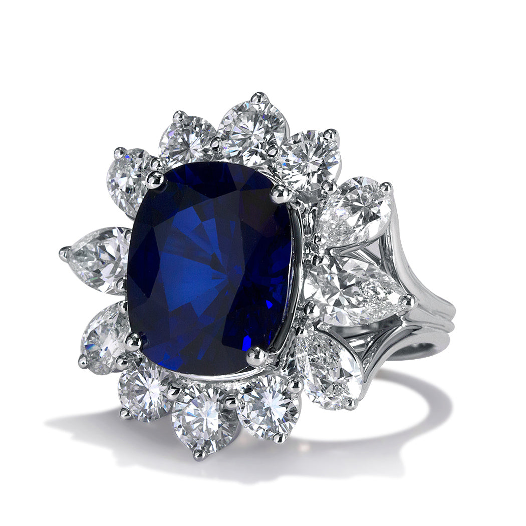 14.36ct Cushion Cut Sapphire and Diamond Ring