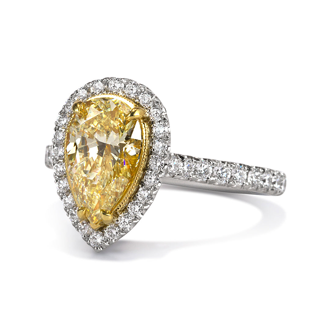 2.47ct Fancy Yellow Pear Shaped Diamond Engagement Ring