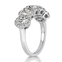 1.96ct Oval Cut Diamond Five-Stone Halo Ring in 18k White Gold