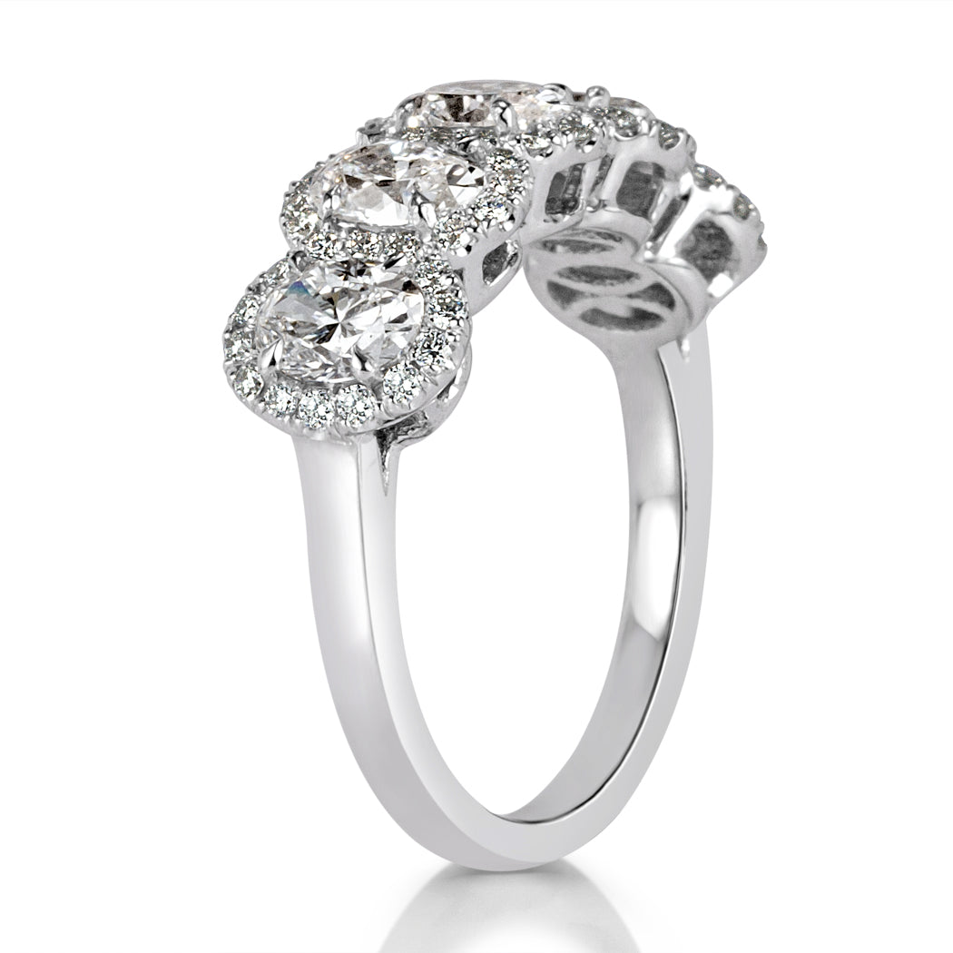 1.96ct Oval Cut Diamond Five-Stone Halo Ring in 18k White Gold