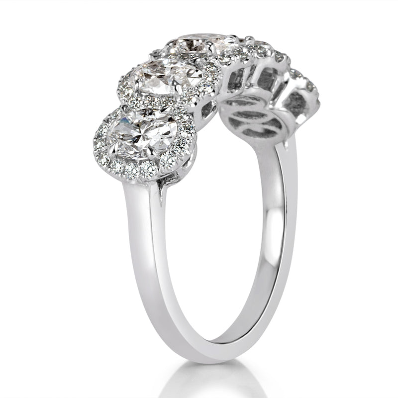 1.96ct Oval Cut Diamond Five-Stone Halo Ring in 18k White Gold