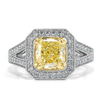 2.57ct Fancy Light Yellow Cushion Cut Diamond Engagement Ring