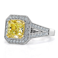 2.57ct Fancy Light Yellow Cushion Cut Diamond Engagement Ring