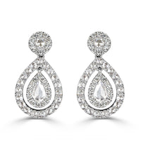 1.10ct Rose Cut Pear Shaped Diamond Dangle Earrings in 14k White Gold