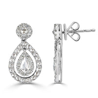 1.10ct Rose Cut Pear Shaped Diamond Dangle Earrings in 14k White Gold
