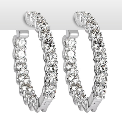 5.10ct Round Brilliant Cut Diamond Hoop Earrings in 14k White Gold