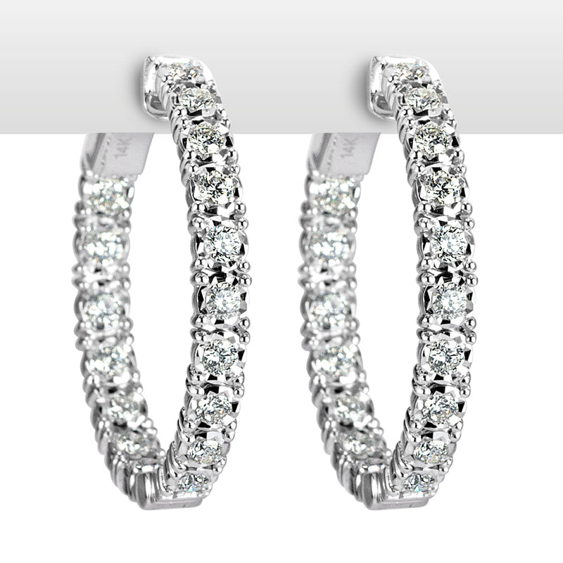 1.00ct Round Brilliant Cut Diamond Hoop Earrings in 14k White Gold