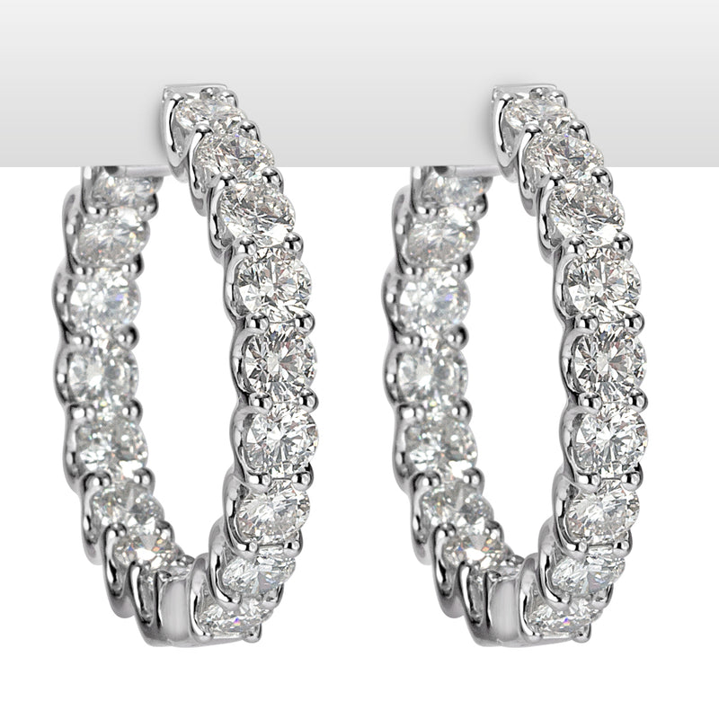 7.00ct Round Brilliant Cut Diamond Hoop Earrings in 14k White Gold