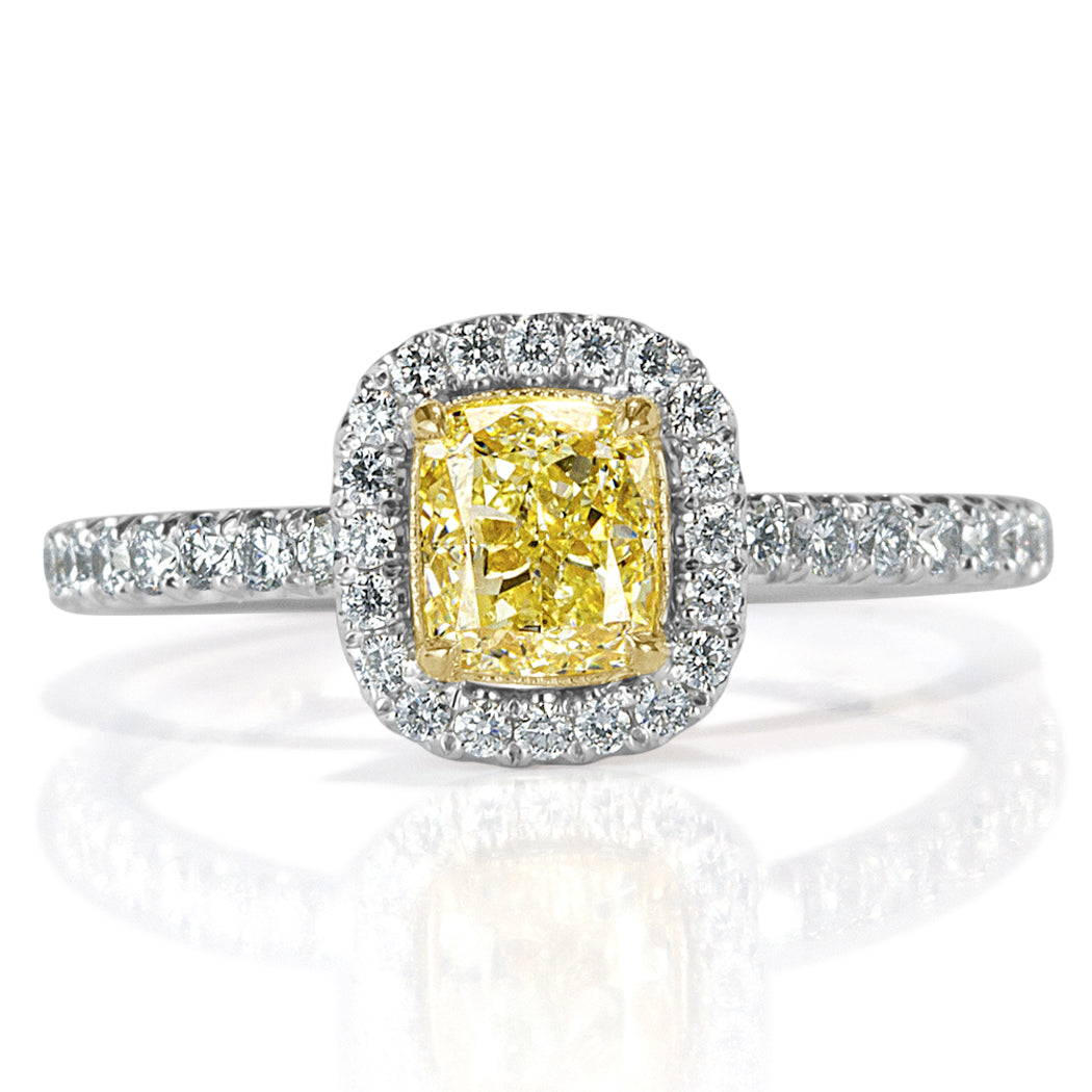 1.21ct Fancy Light Yellow Cushion Cut Diamond Engagement Ring