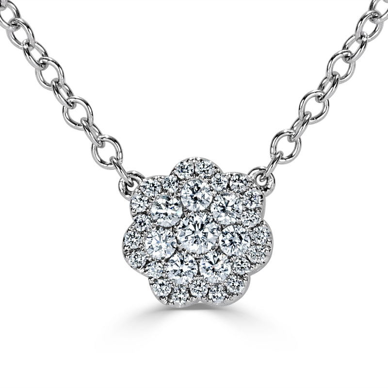 1.45ct Flower Cluster Diamond Necklace in 14k White Gold