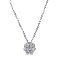 1.01ct Flower Cluster Diamond Pendant in 14k White Gold
